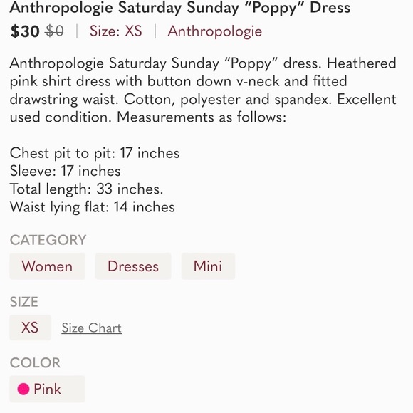 Anthropologie Saturday Sunday Poppy Sweatshirt Dress, XS EUC - Picture 7 of 7